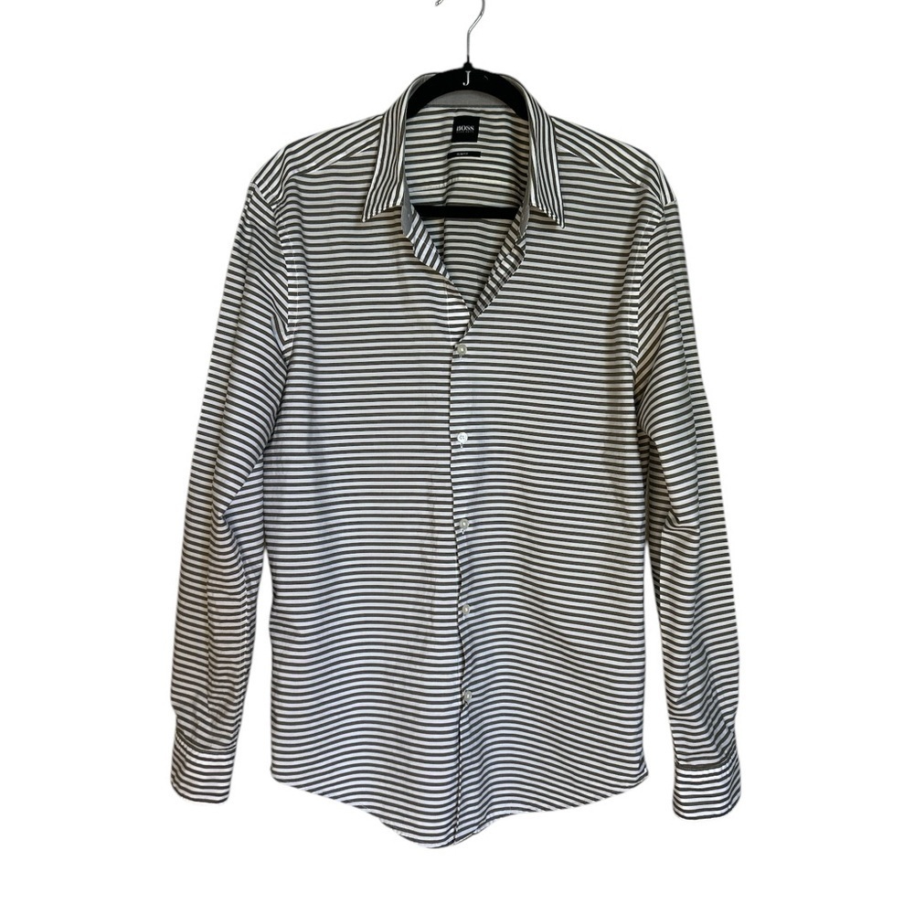 Hugo Boss Green and White Casual Button Down Shirt